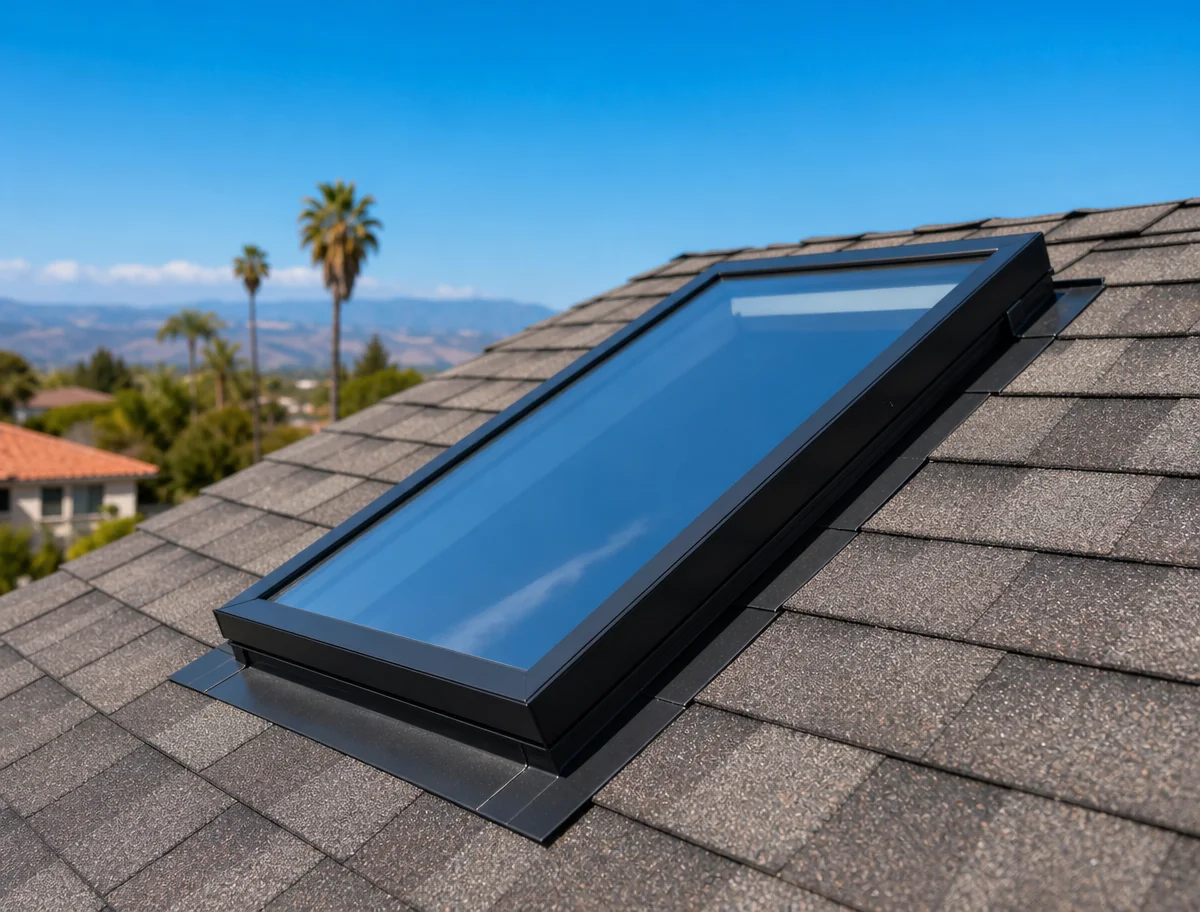 Skylight installed in a residential ceiling letting in natural daylight